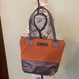 Tori Anna Designs Orange Wool and Brown Leather Shoulder Bag Purse